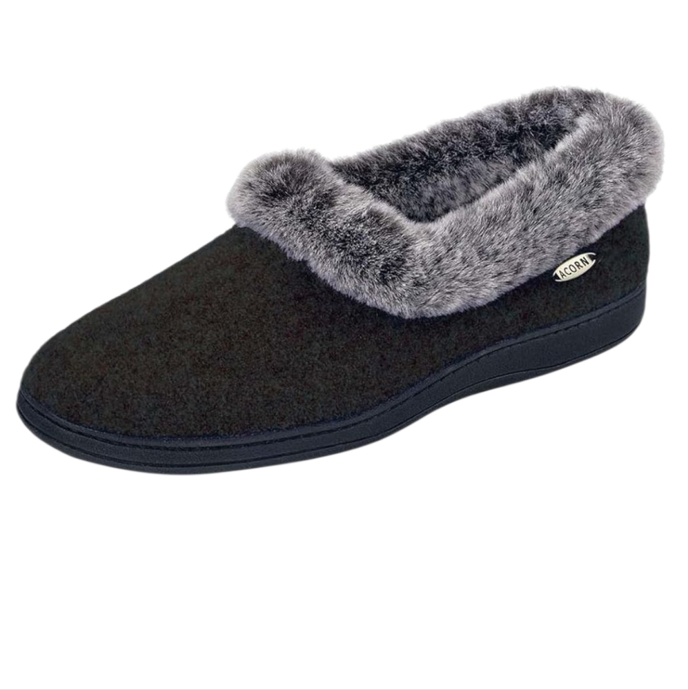 Acorn Women's Dark Slippers with Plush Gray Trim